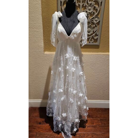 Selfie Leslie XS Tulle Midi Bow Back Romantic ALine Cocktail Wedding Guest Dress - Picture 5 of 16